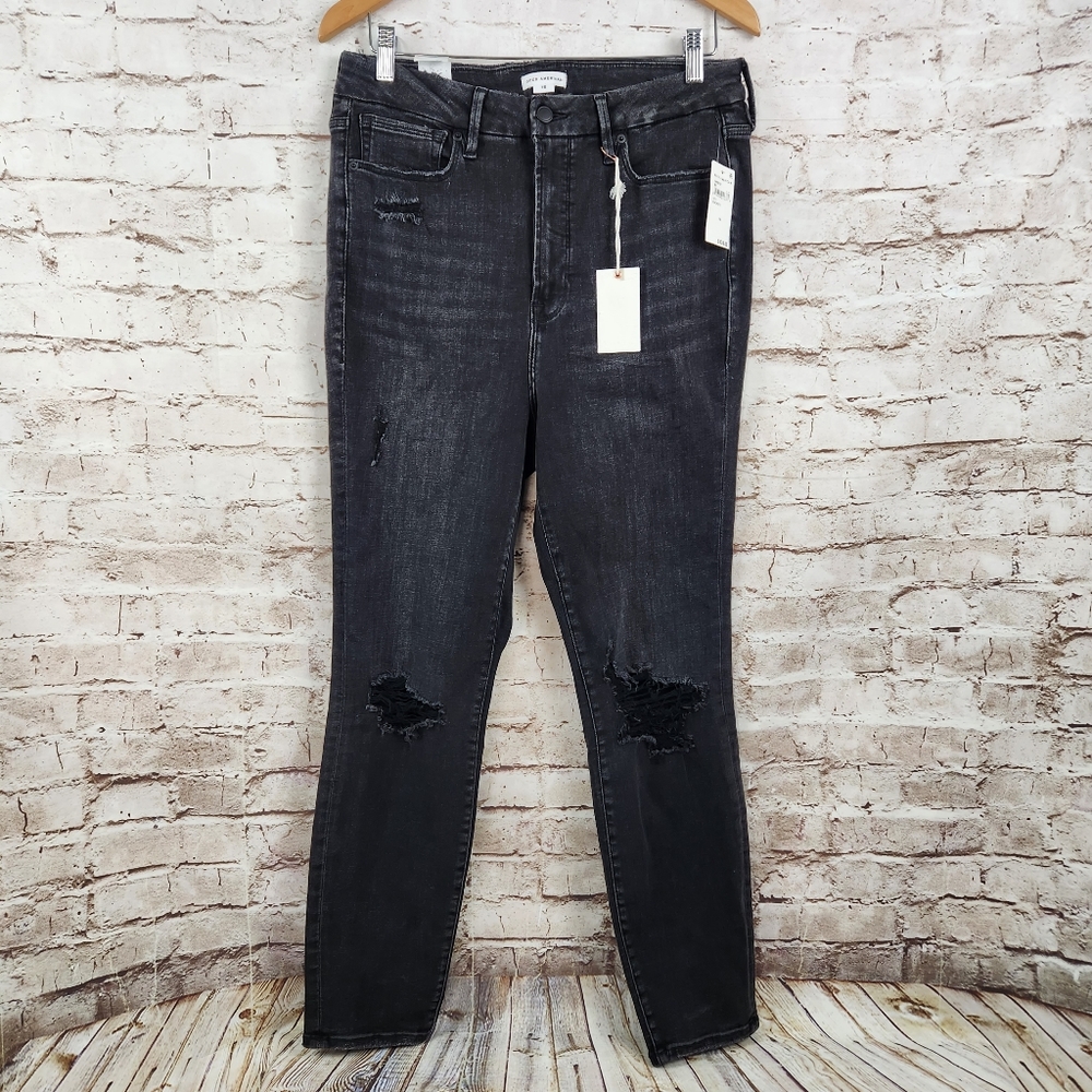 Good American Good Waist Skinny High Rise Jean Faded Black Size 16